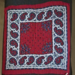 Vintage Symphony 100% Rayon Scarf Red Blue White Made in Italy 30"×30"